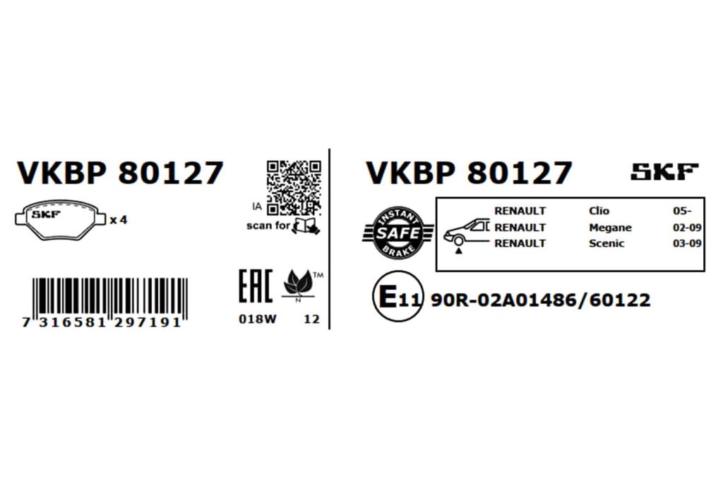 Jogo de 4 pastilhas de travão SKF ref. VKBP 80127
